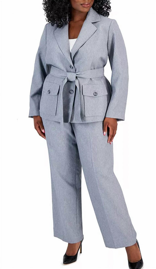 Belted Safari Jacket Pantsuit Set - Plus