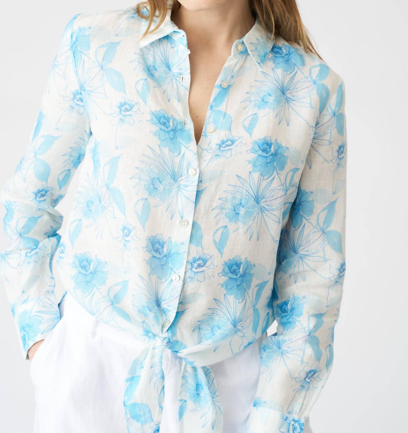 Flower Print Linen Blouse