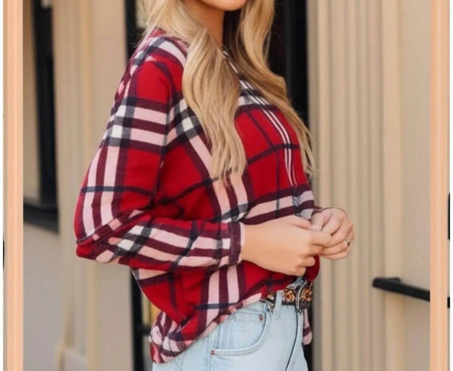 Karierte leichte Strickjacke