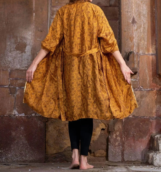 Goldener Glanz Wendbarer Saree Einheitsgröße Kimono