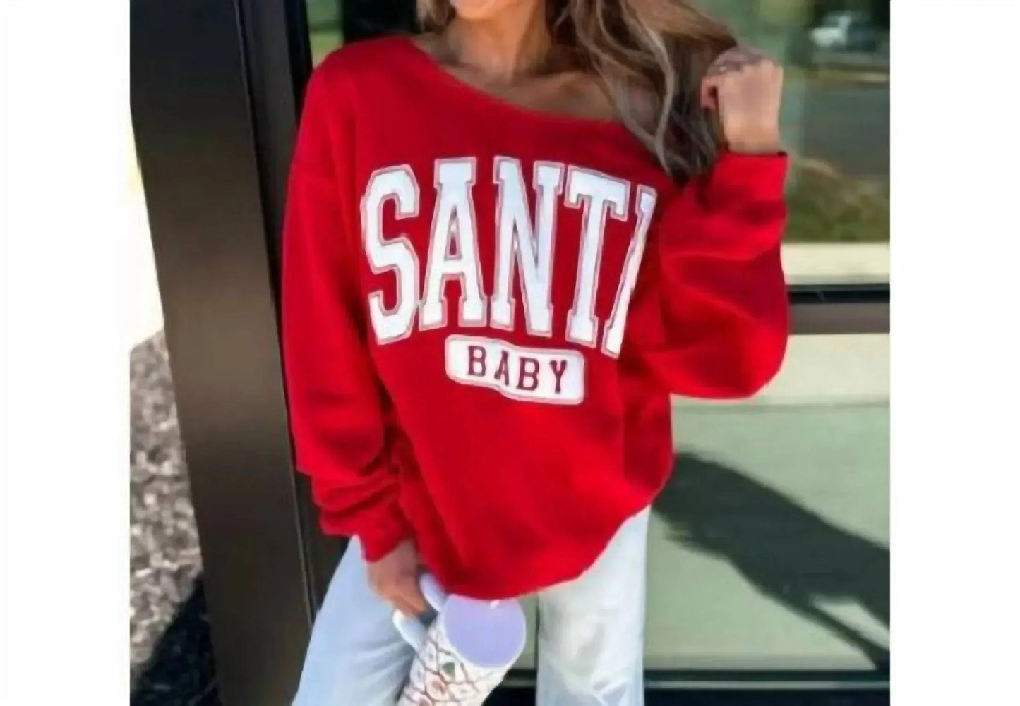 Damen „Santa Baby“ Off-Shoulder Sweatshirt