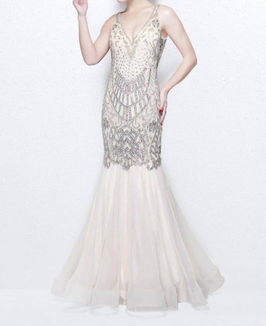 Beaded Sleeveless Mermaid Evening Gown