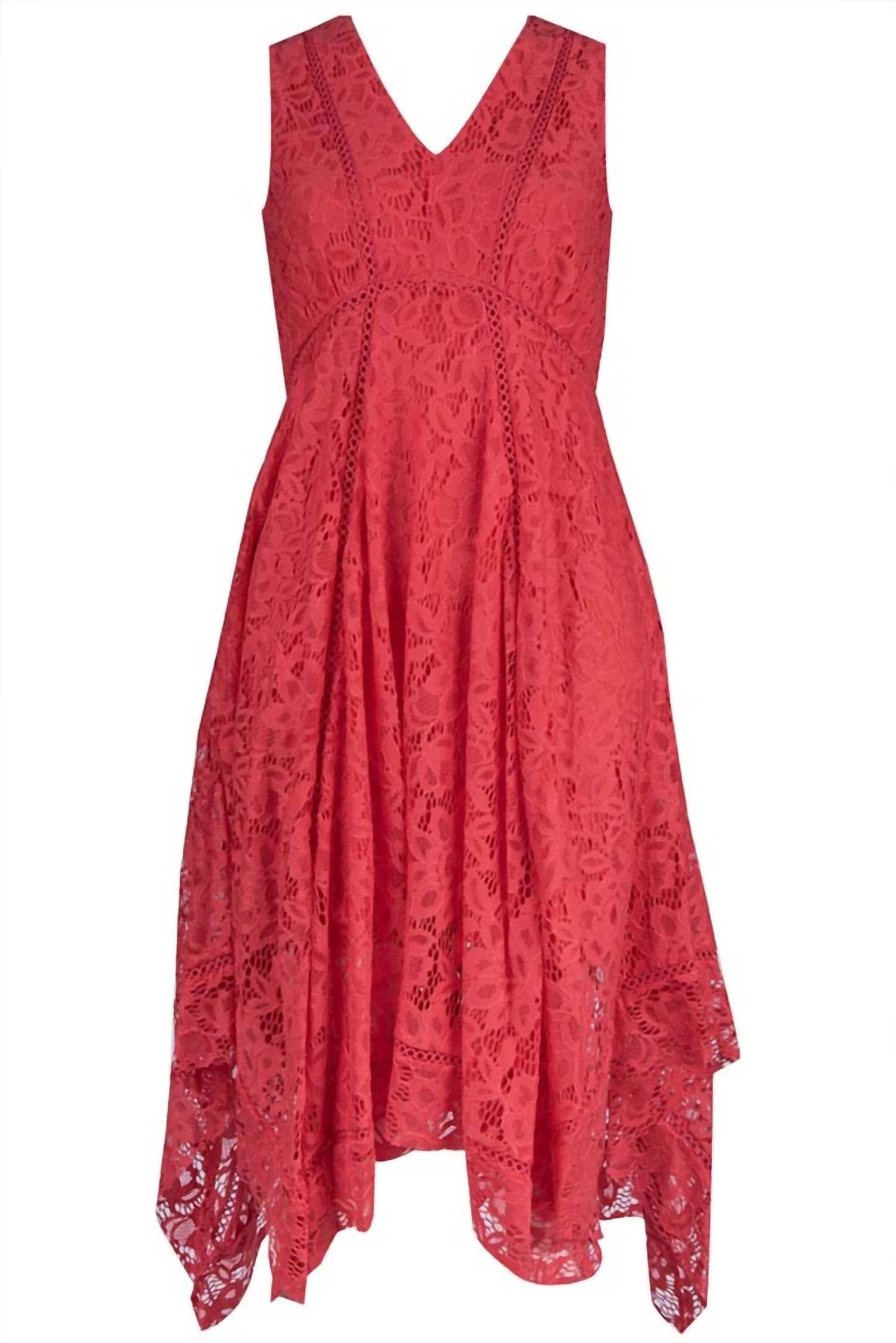 Ärmelloses V-Ausschnitt-Midikleid mit Spitze