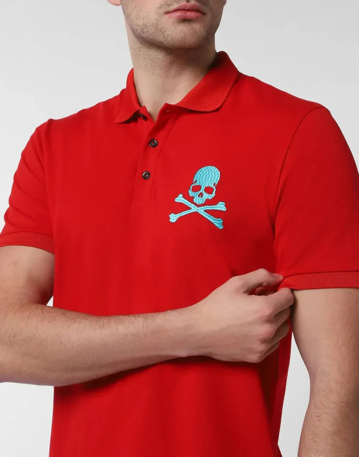 Embroidered Skull Bones Graphic Polo Shirt