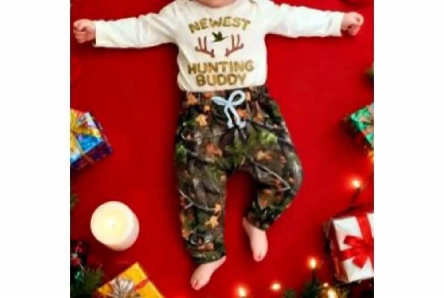 Baby Boys' Newest Hunting Buddy Romper, Pants & Hat Set