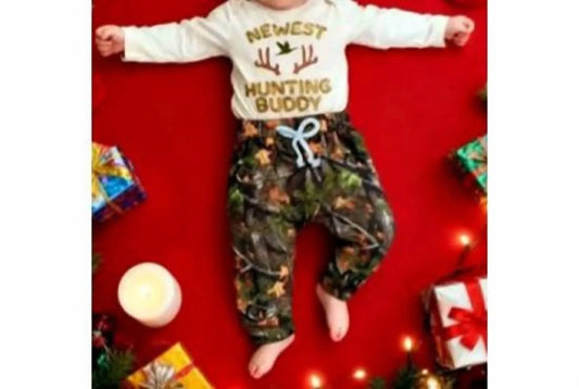 Baby Boys' Newest Hunting Buddy Romper, Pants & Hat Set