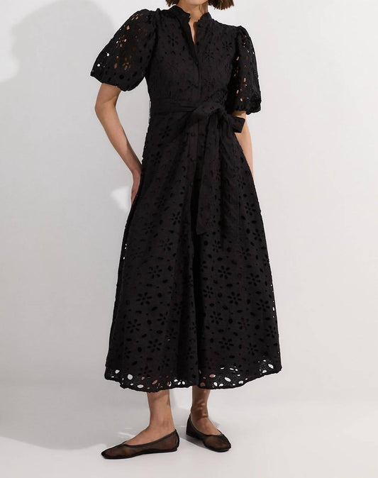 Cotton Broderie Belted Short Sleeve Woven Midi Dress