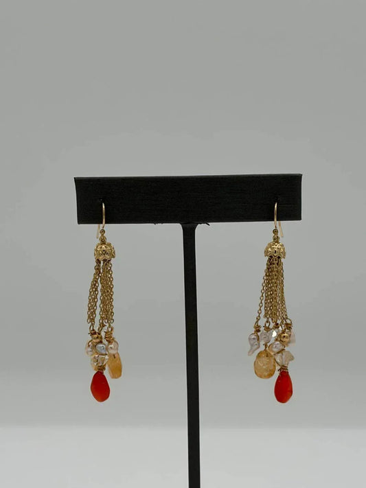 Damen-Ohrringe mit Karneol, Citrin und Herkimer Diamanten
