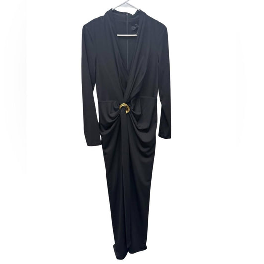 Midi-Kleid mit langen Ärmeln und goldenen Akzenten