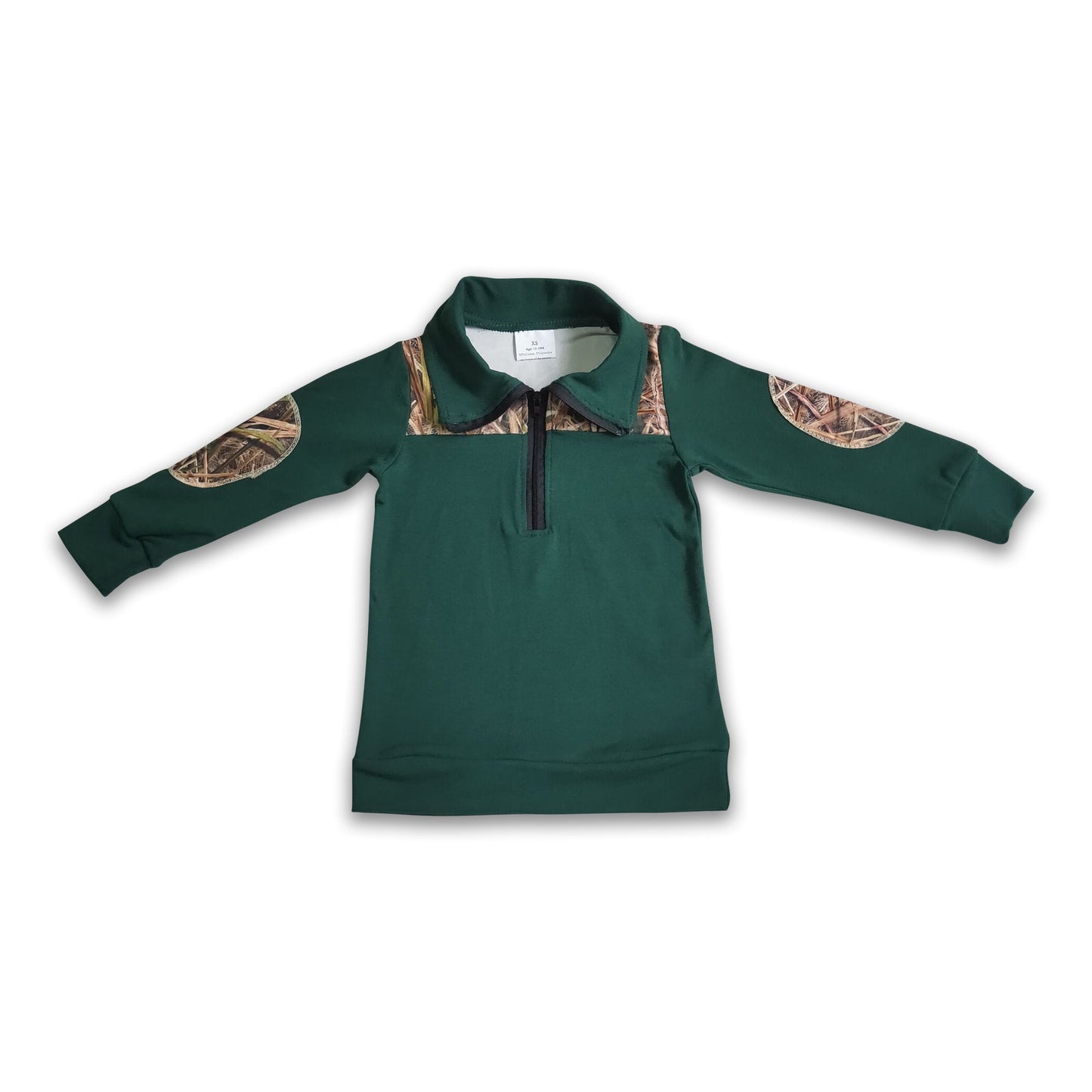 Grünes Camouflage-Langarmshirt für Mädchen mit Reißverschluss
