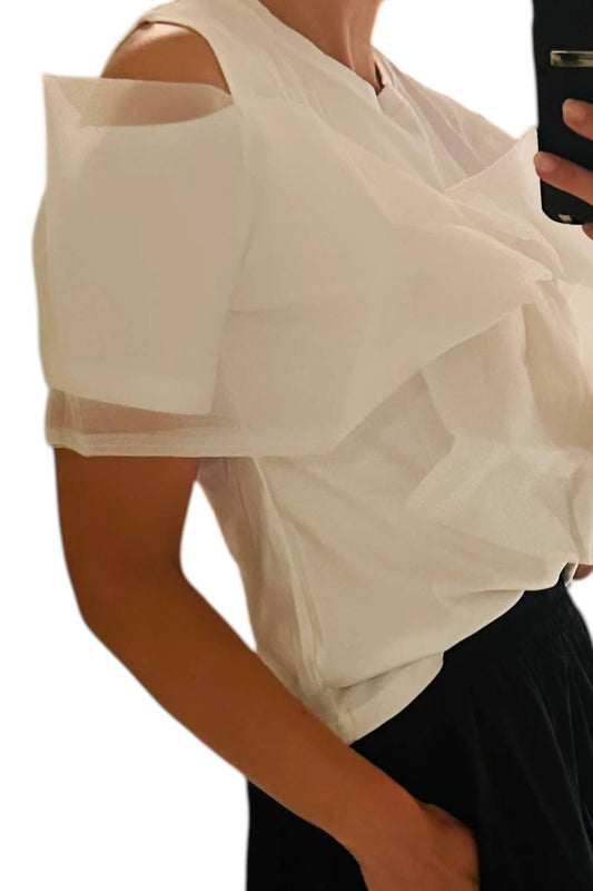 T-Shirt mit schulterfreiem Tüllbesatz