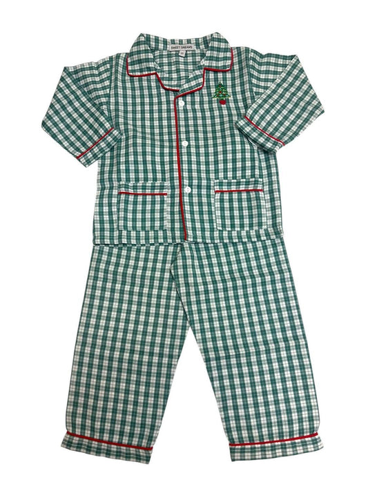 Boy's Christmas Tree Embroidered Plaid Pajama Set