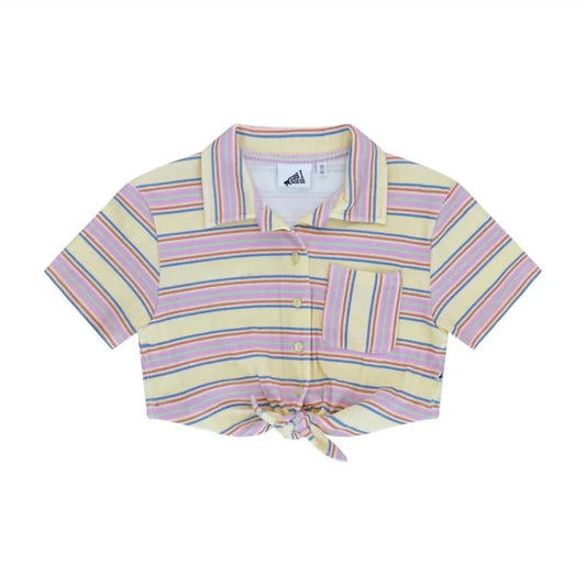 Geripptes Mädchenshirt mit Knotendetail und Streifen