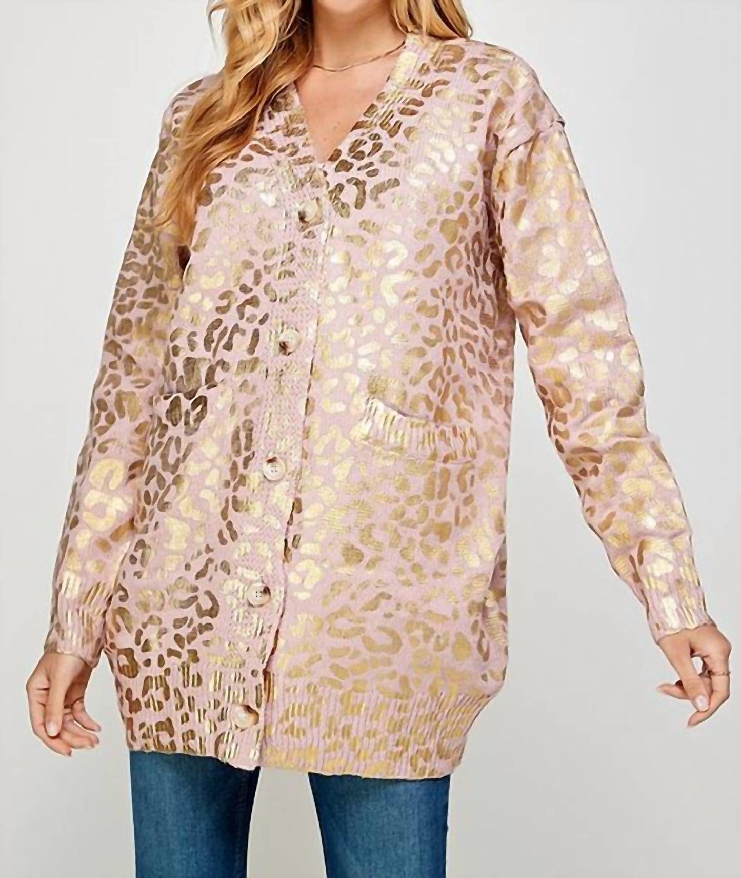 Langer Cardigan mit Animalprint-Folie