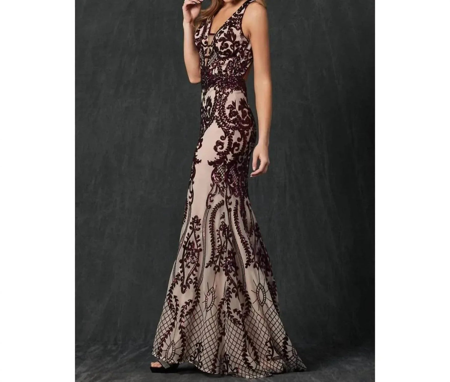 Sequined Deep V-neck Mermaid Dress