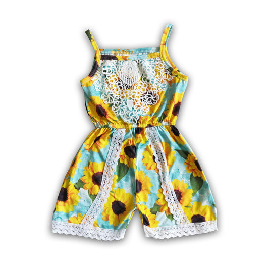 Sonnenblumen-Strampler für Baby-Mädchen, ärmellos, Spitze, Sommer