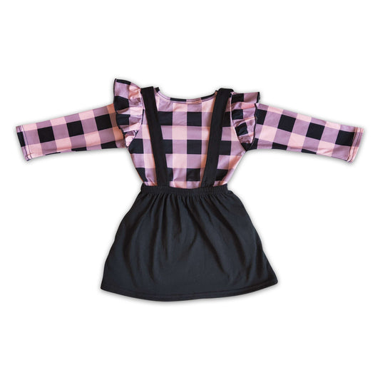 Herz-Stickerei-Karo-Langarmshirt-Trägerrock Mädchen Valentinstags-Outfits