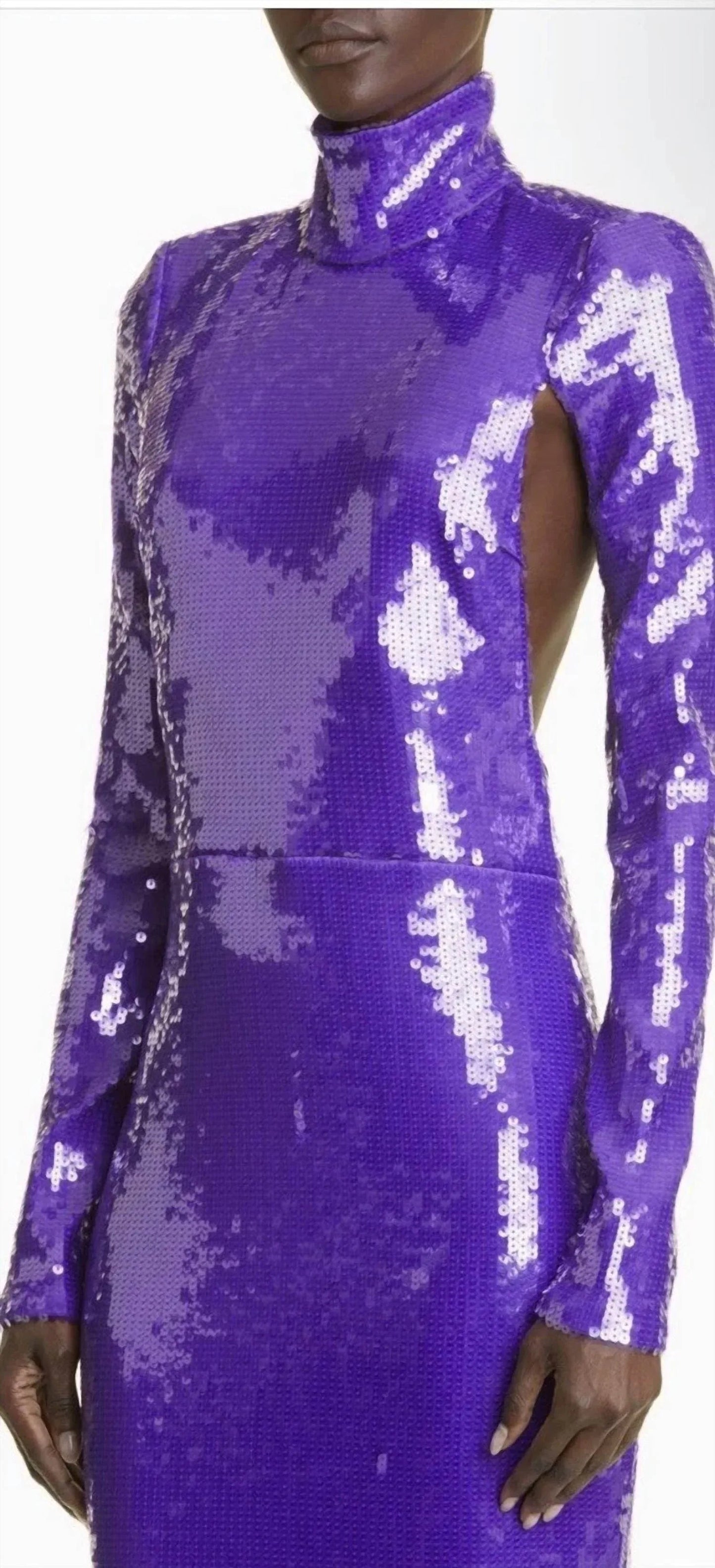 Pailletten-Rollkragen-Kleid mit langen Ärmeln und Cut-Outs im Säulen-Stil