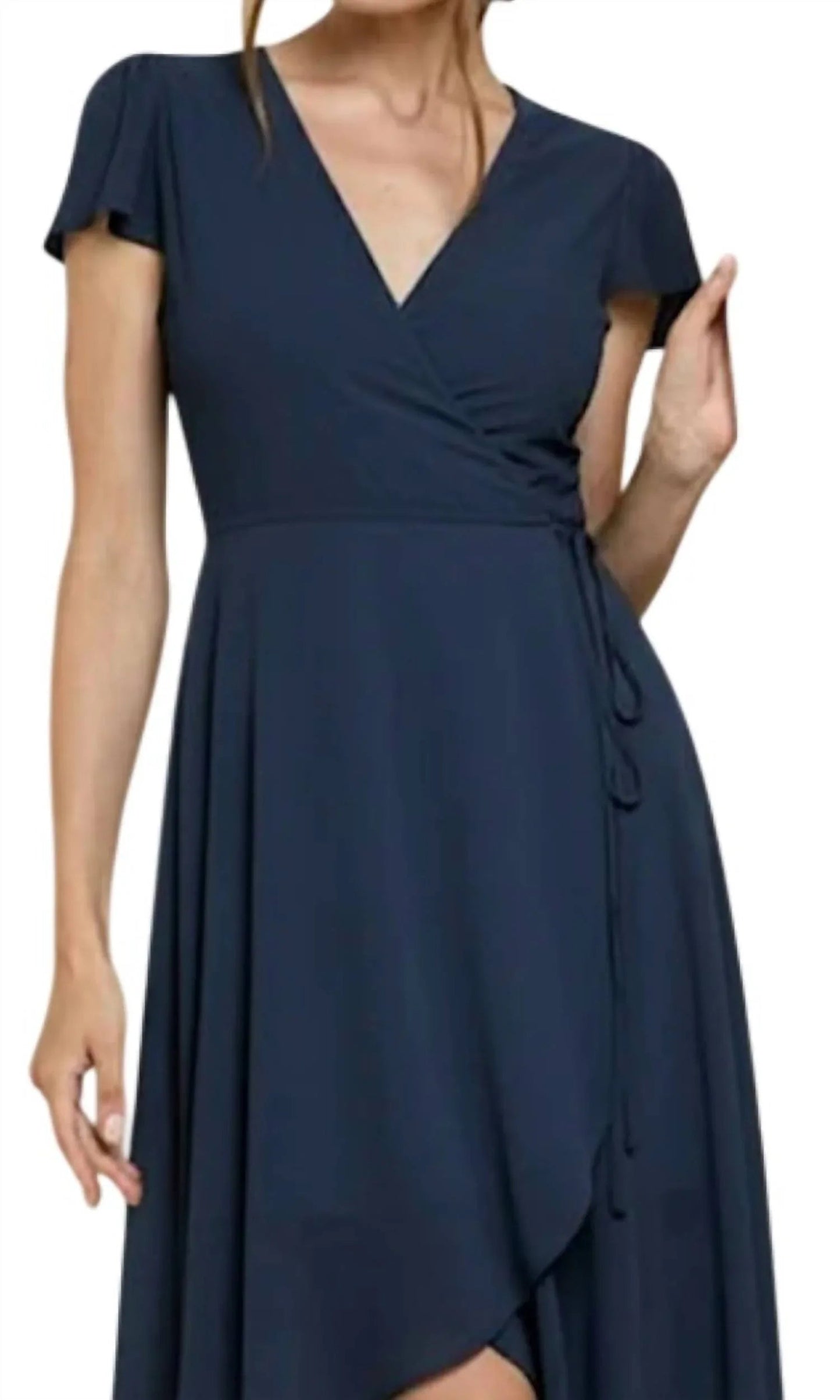 Kurzärmliges Midi-Wickelkleid