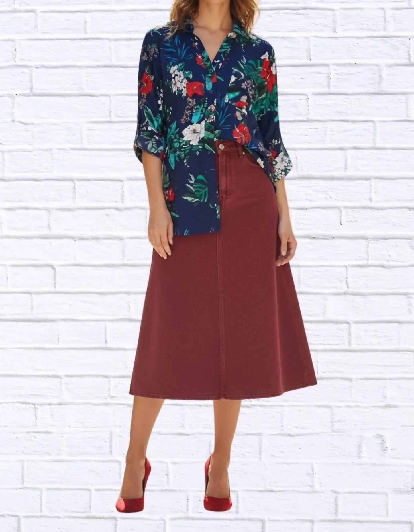 Tropical Floral Viscose Button-up Shirt
