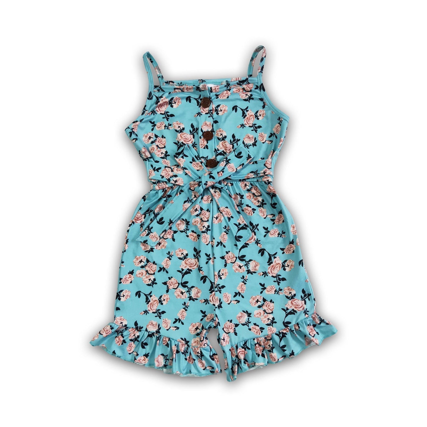 Blauer ärmelloser Baby-Mädchen-Strampler mit Blumenmuster für den Sommer