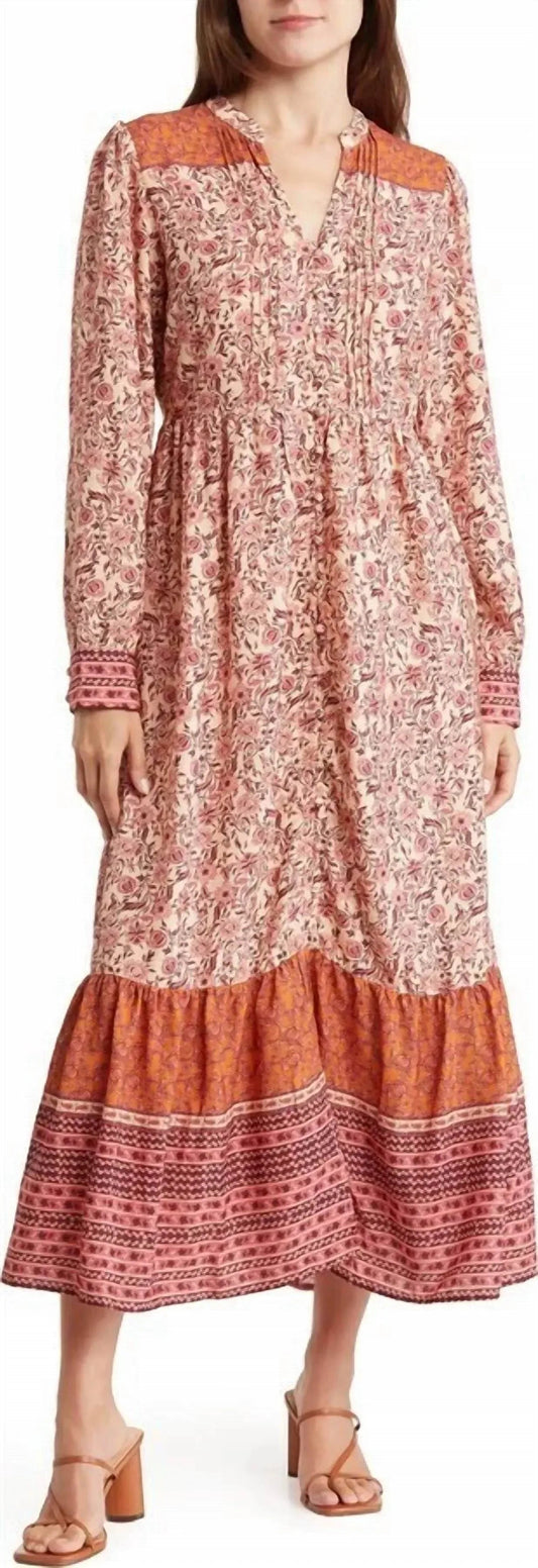 Border Print Long Sleeve Dress