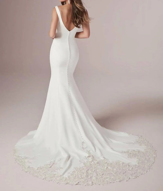 Alice Pearl Buttons Trail Down To Train Gown