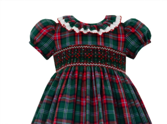 Mädchen kariertes gesmoktes Kurzarm-Float-Kleid
