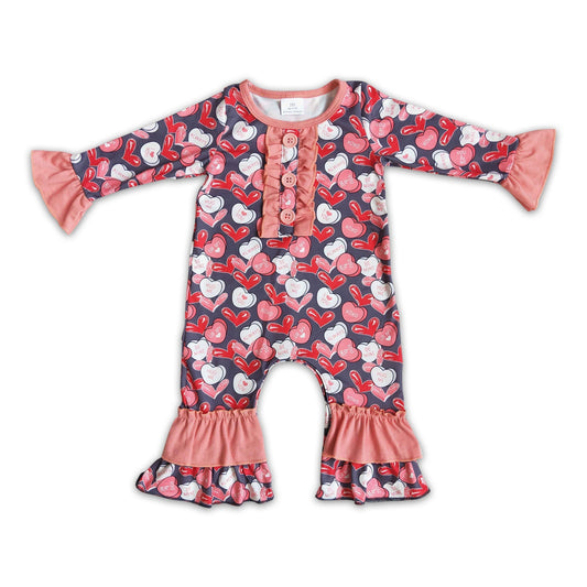 Baby-Mädchen-Strampler mit Herz-Print, Langarm, zum Valentinstag