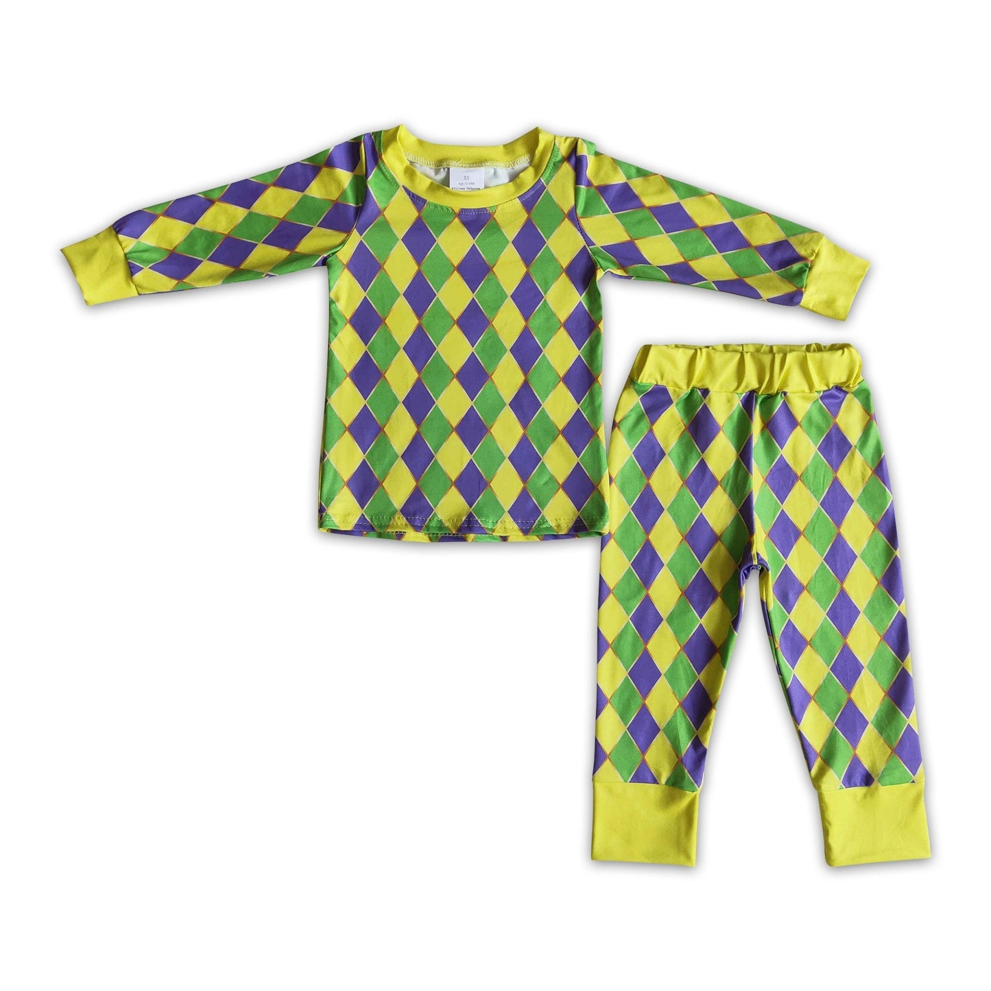 Langärmeliger Pyjama für Jungen mit Rautenmuster für Mardi Gras