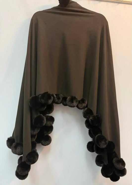 Faux Fur Poms Trim Wrap