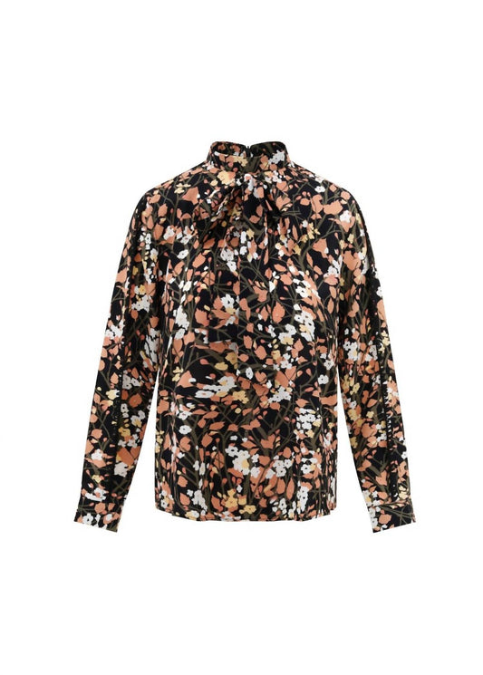 Women's Cuffed Spring Foliage Blouse With Front Tie