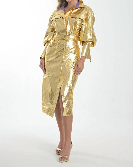 Goldener Glam-Trenchcoat-Kleid