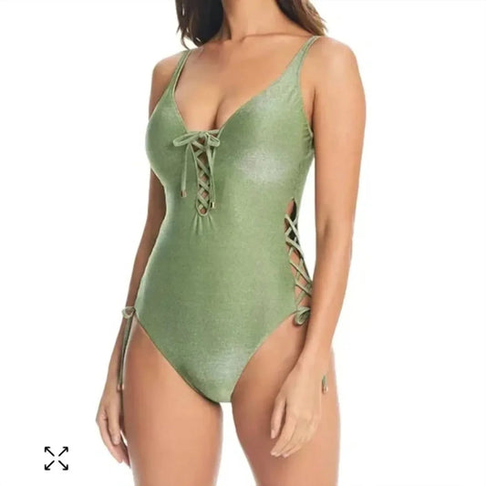 Women's Shimmer Lace Up One Piece Swimsuit