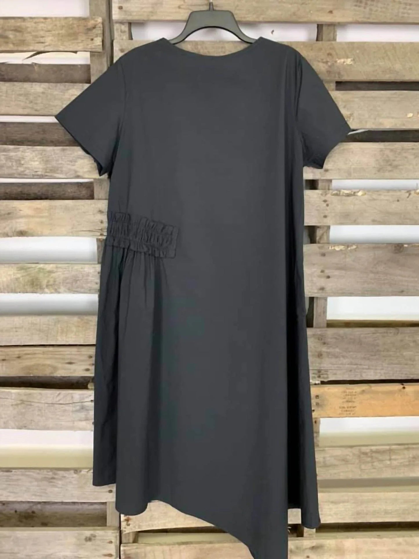 Short Sleeve Solid Midi Dress