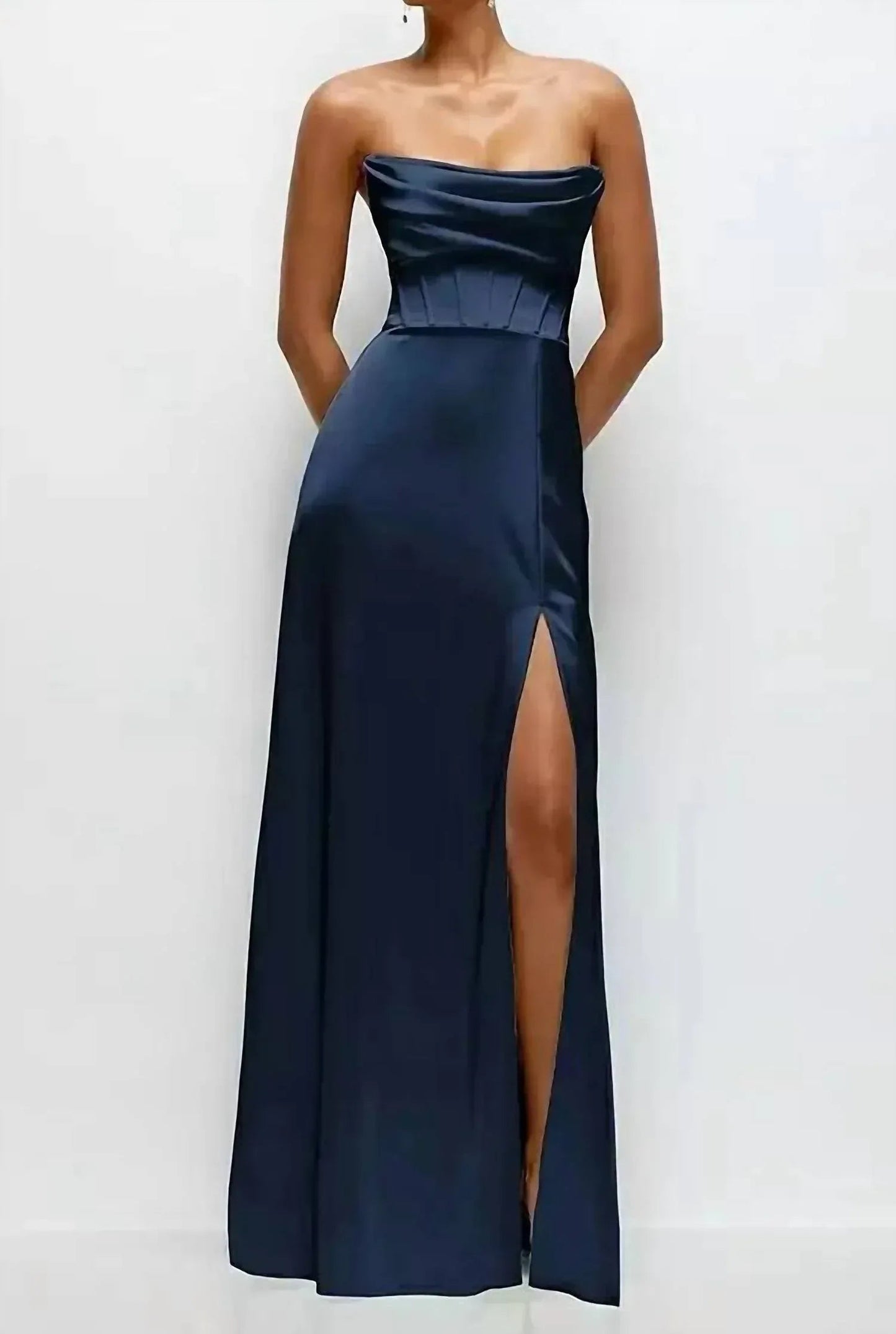 Satin Convertable Off-shoulder A-line Gown