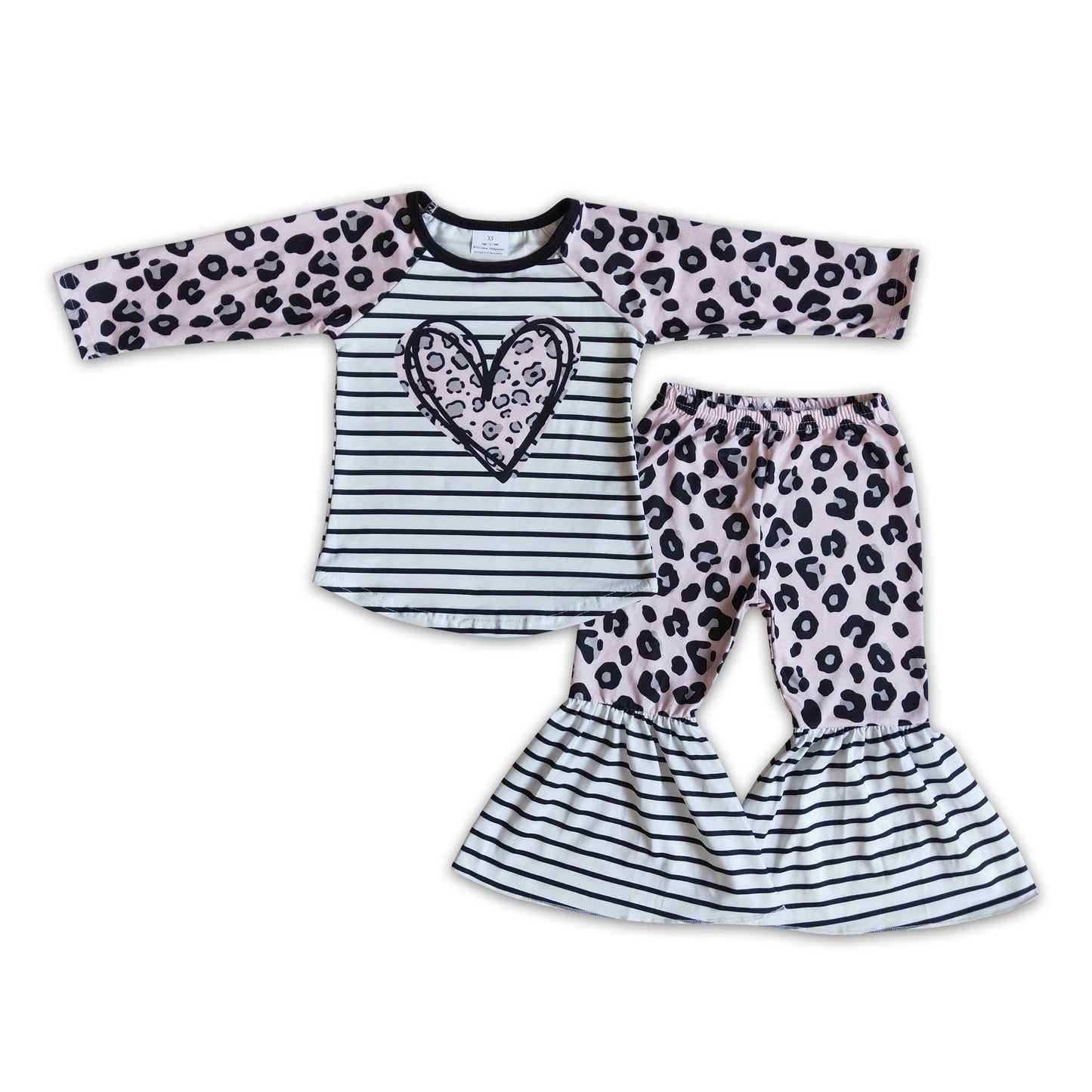 Herz-Print-Leoparden-Schlaghose Kinder Mädchen Boutique Valentinskleidung