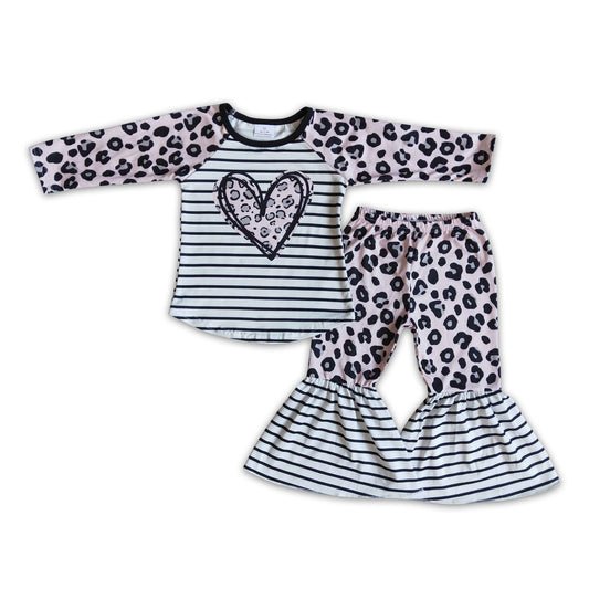 Herz-Print-Leoparden-Schlaghose Kinder Mädchen Boutique Valentinskleidung