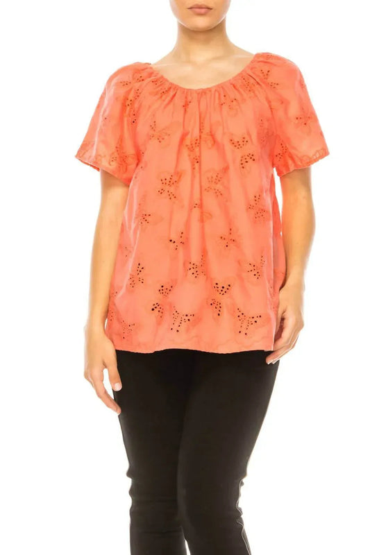 Butterfly Eyelet Short Sleeve Top