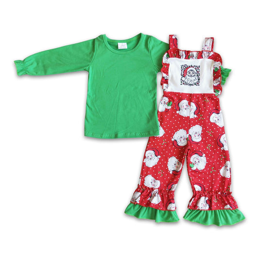 Grünes Baumwoll-Shirt Weihnachtsmann-Latzhose Mädchen-Weihnachtskleidung