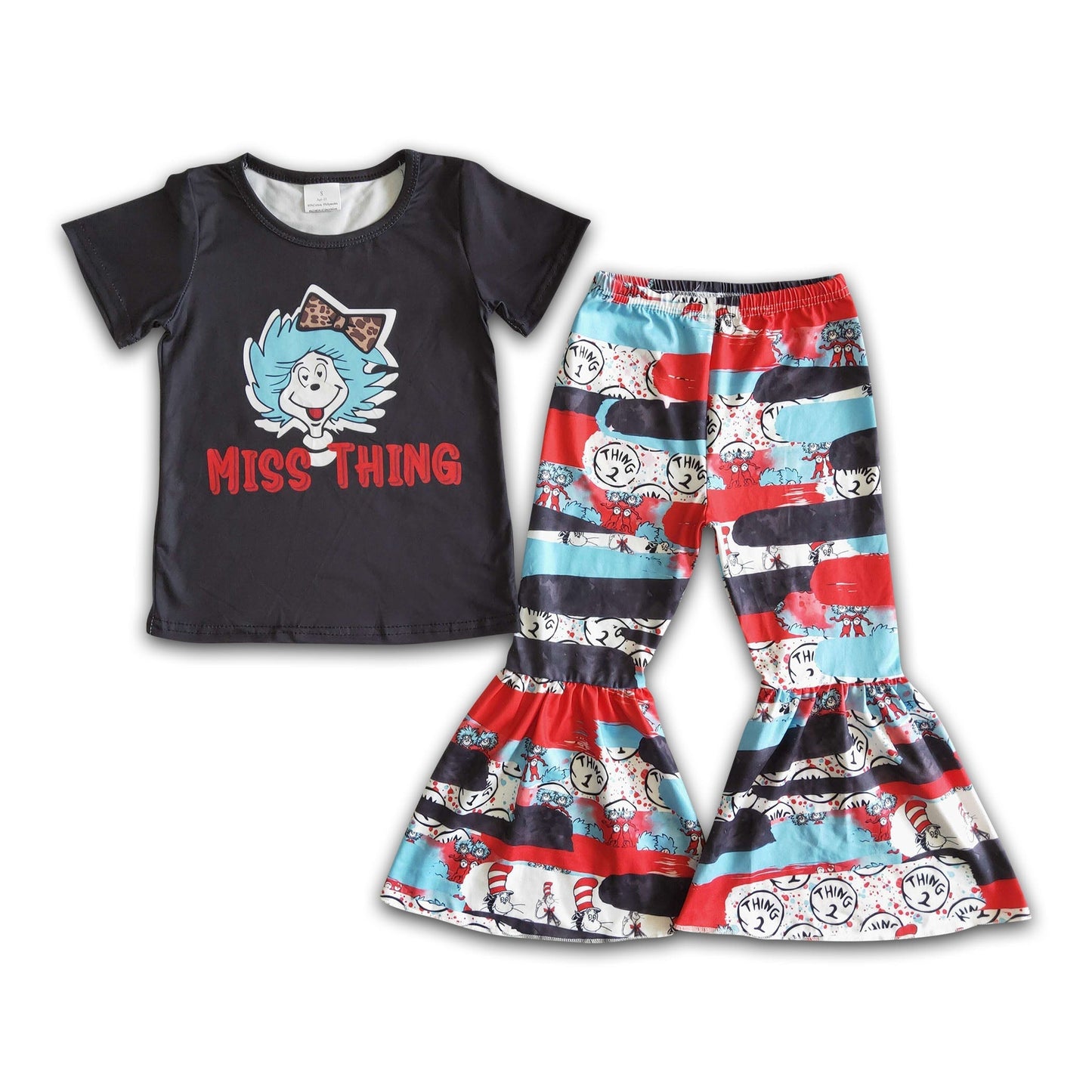 Fräulein-Ding-Katze schwarzes Hemd Schlaghosen Baby Kinder Boutique Kleidung