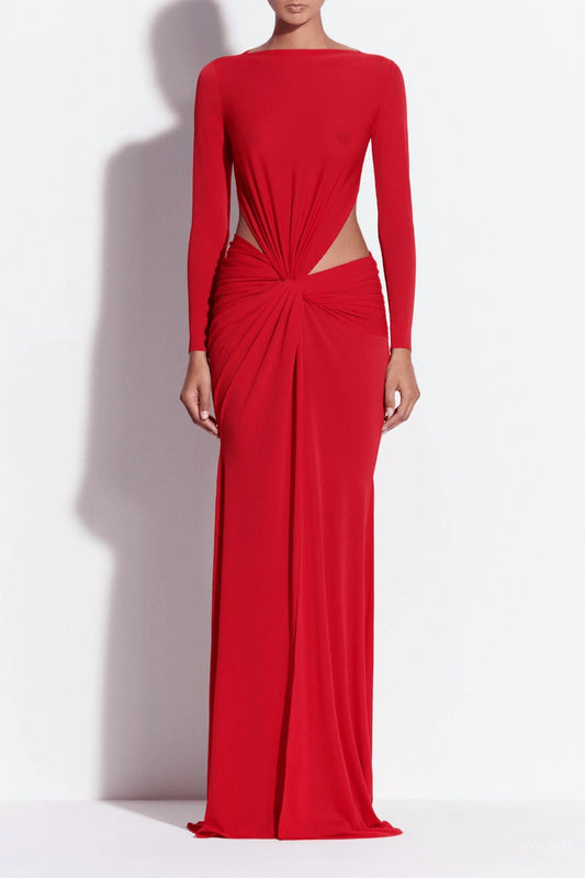 Crepe Jersey Long-sleeve Twist Gown