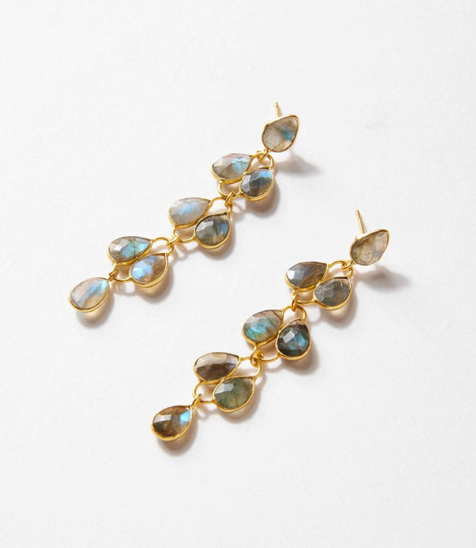 Women's Feather Drop Gemstone Earrings