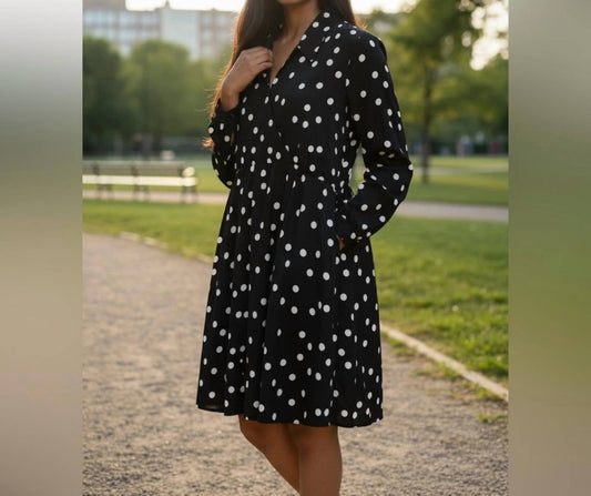 Chic Polka Dot Long Sleeve Mini Dress - Plus