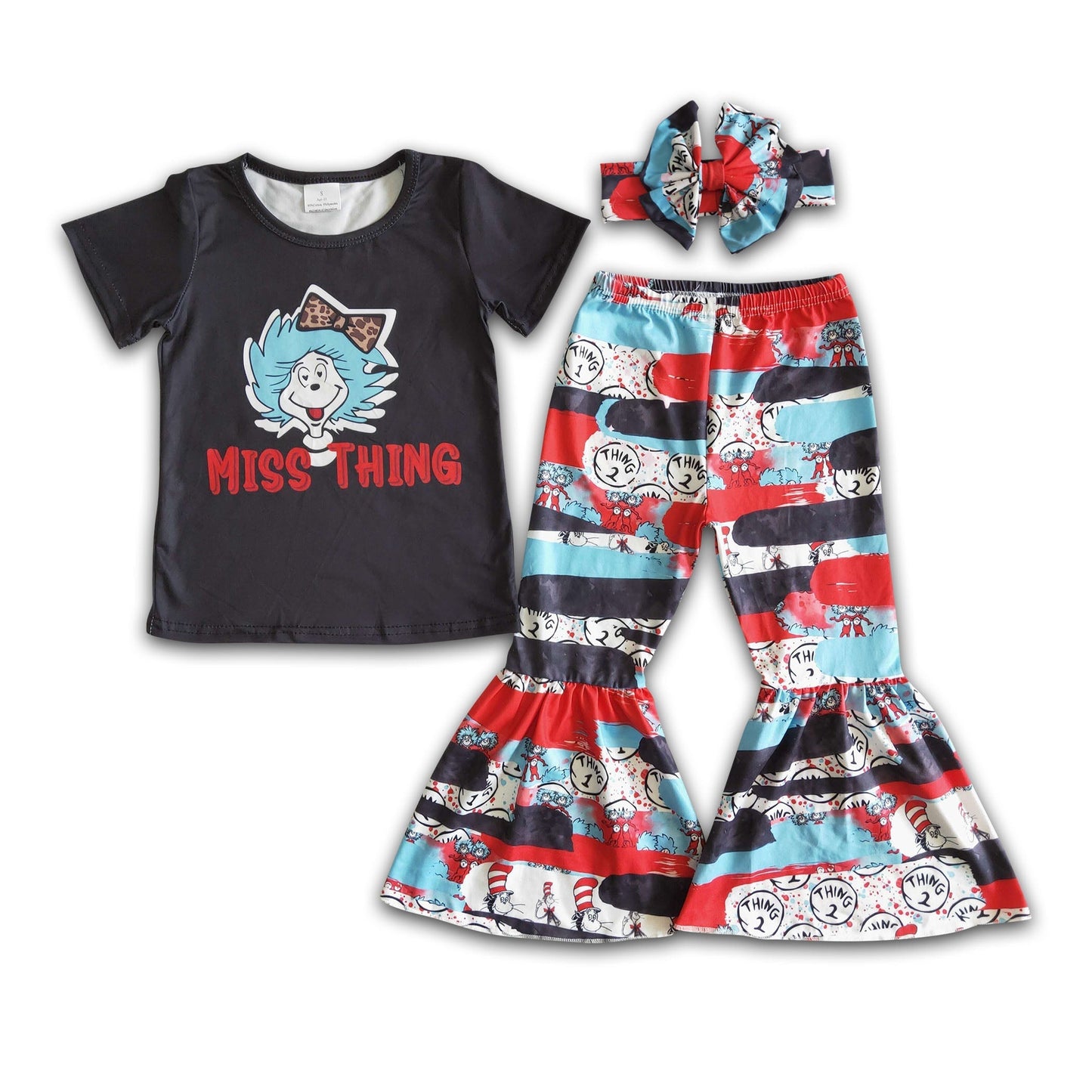 Fräulein-Ding-Katze schwarzes Hemd Schlaghosen Baby Kinder Boutique Kleidung