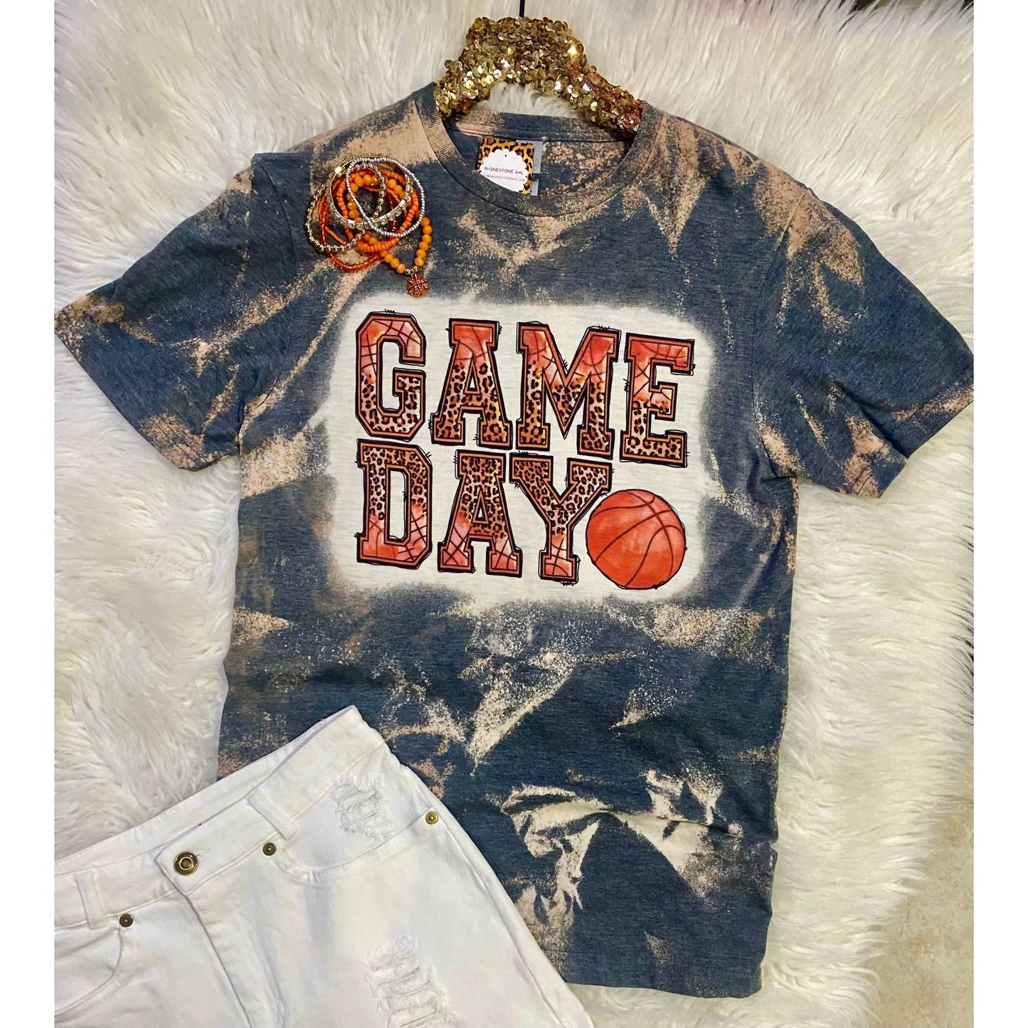Women's Basketball Leopard Game Day Bleached Tee
