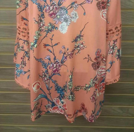 Women's Lace Insert Bell Sleeve Top