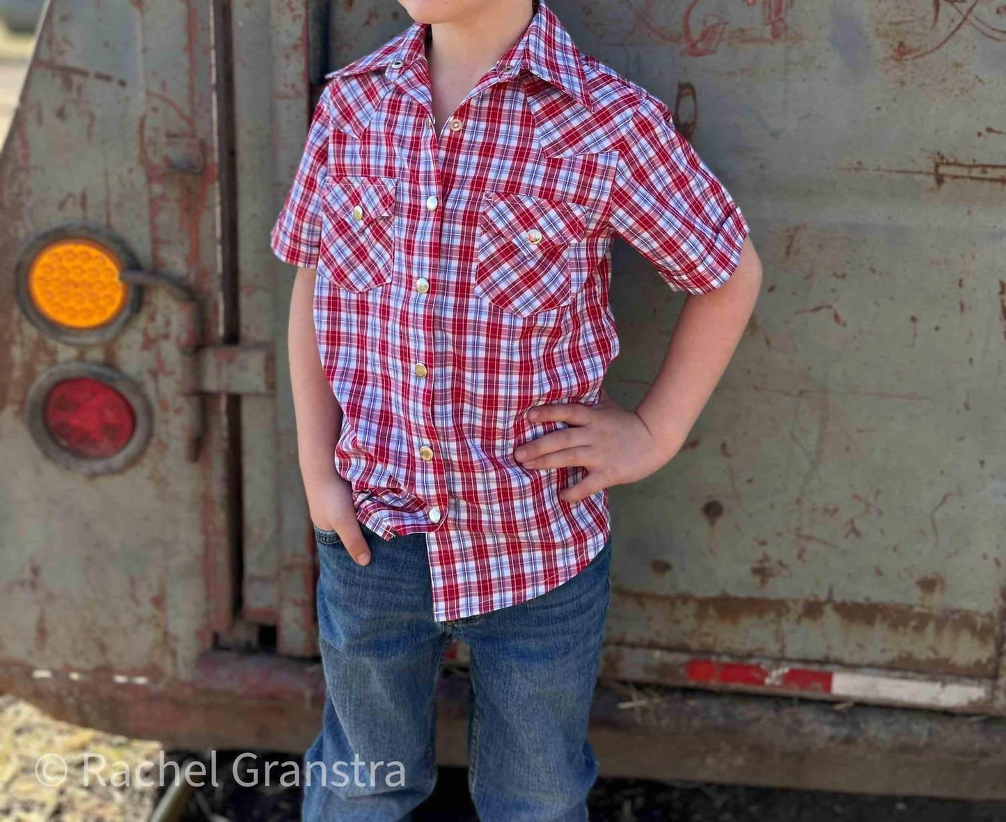 Boys Youth Plaid Pattern Metal Snap Shirt
