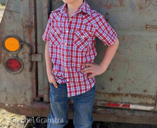 Boys Youth Plaid Pattern Metal Snap Shirt
