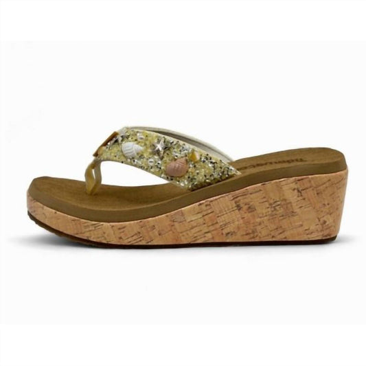 Women's Seashell Embellished Comfort Wave Wedge Flip Flops